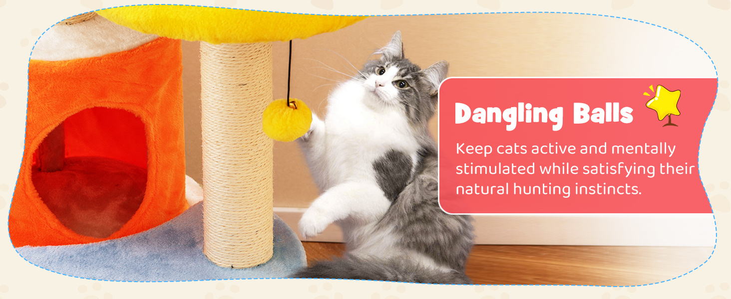 43 Inch Tall Cat Tree Cute with 2 Condos and Padded Platforms