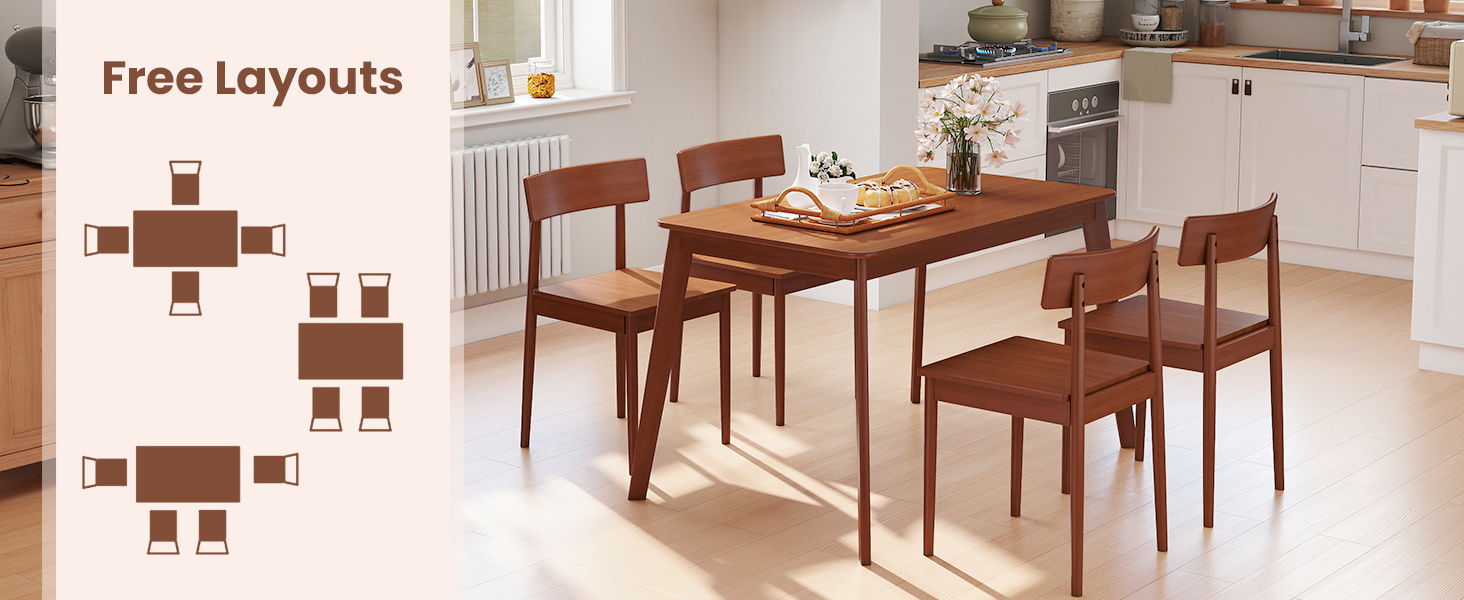 5 Piece Wood Dining Table Set with Rubber Wood Frame and 4 Chairs