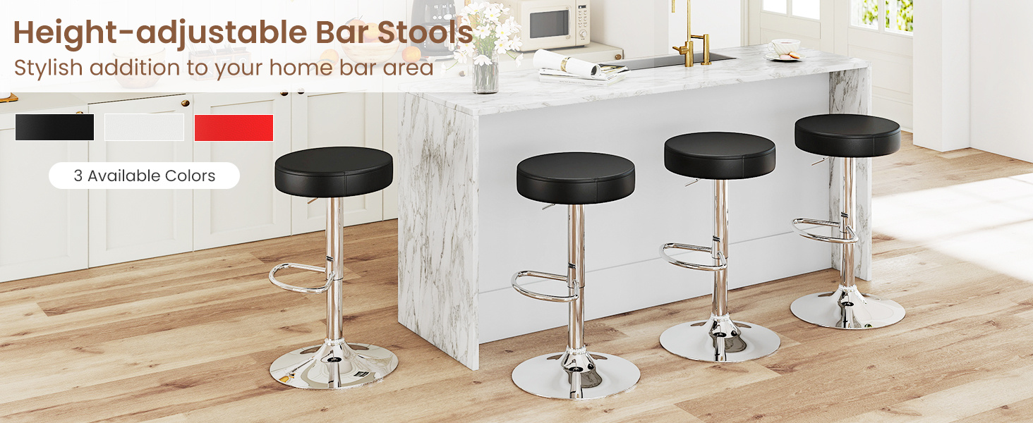 Set of 2 Adjustable Swivel Round Bar Stool  Pub Chairs