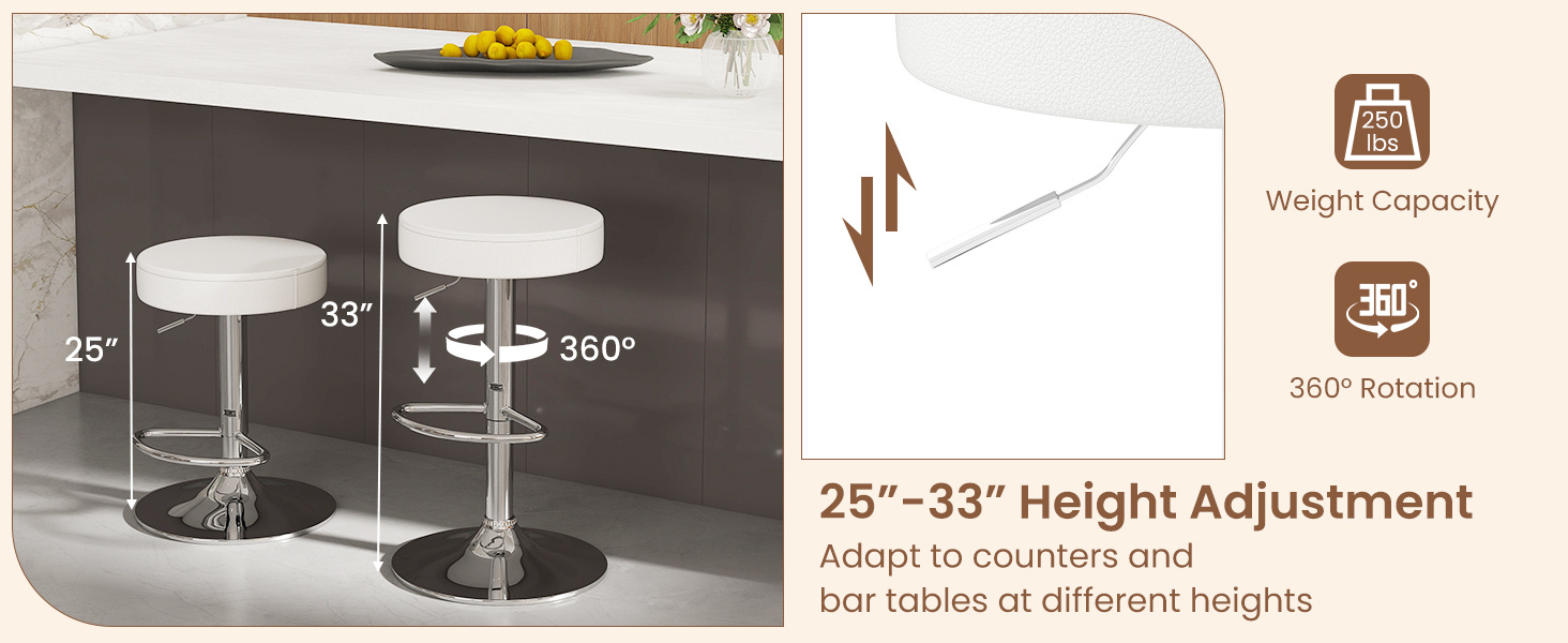 1 Piece Round Bar Stool Adjustable Swivel Pub Chair