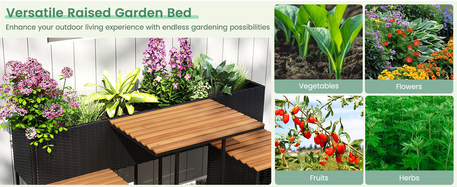 Patio Furniture Set with Raised Garden Bed for Porch and Yard