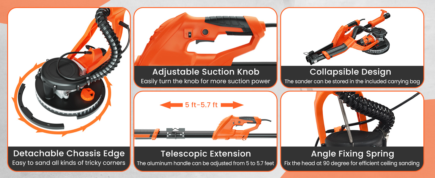 Electric Foldable Drywall Sander 750W Variable Speed