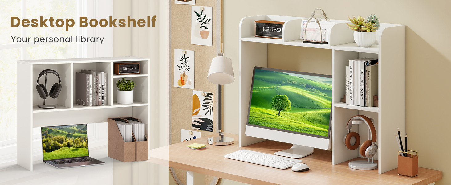 3-Tier Multipurpose Desk Bookshelf with 4 Shelves