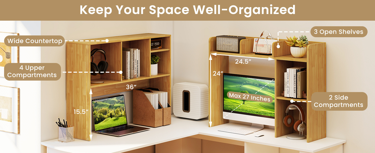 3-Tier Multipurpose Desk Bookshelf with 4 Shelves