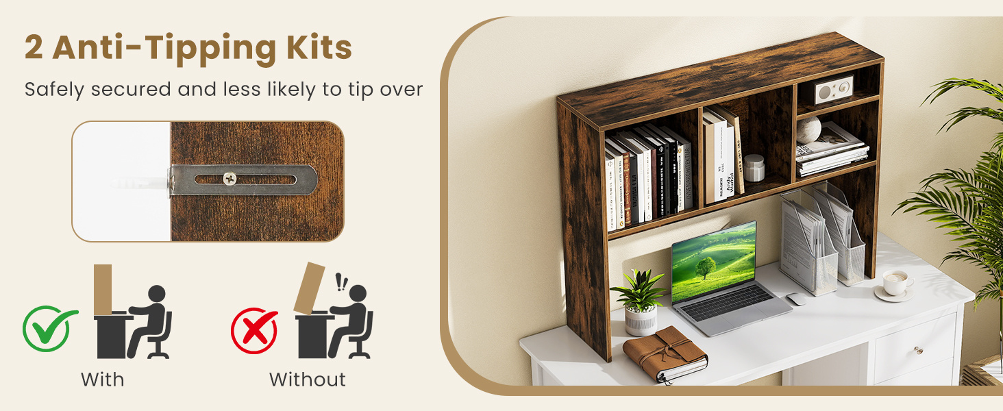 3-Tier Multipurpose Desk Bookshelf with 4 Shelves