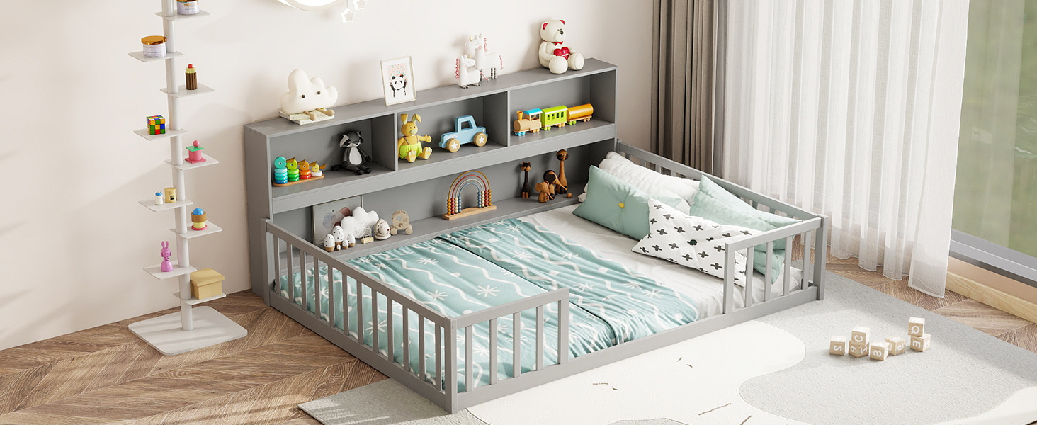 Twin Size Montessori Floor Bed with Bookcase