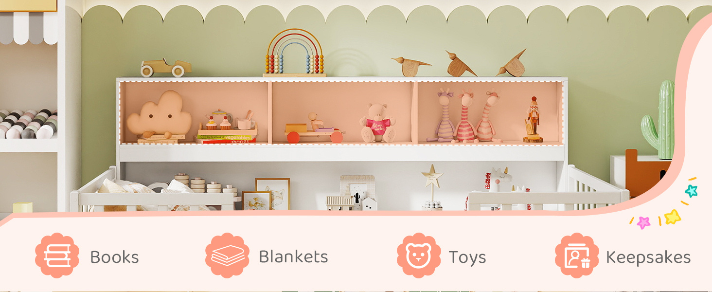 Twin Size Montessori Floor Bed with Bookcase