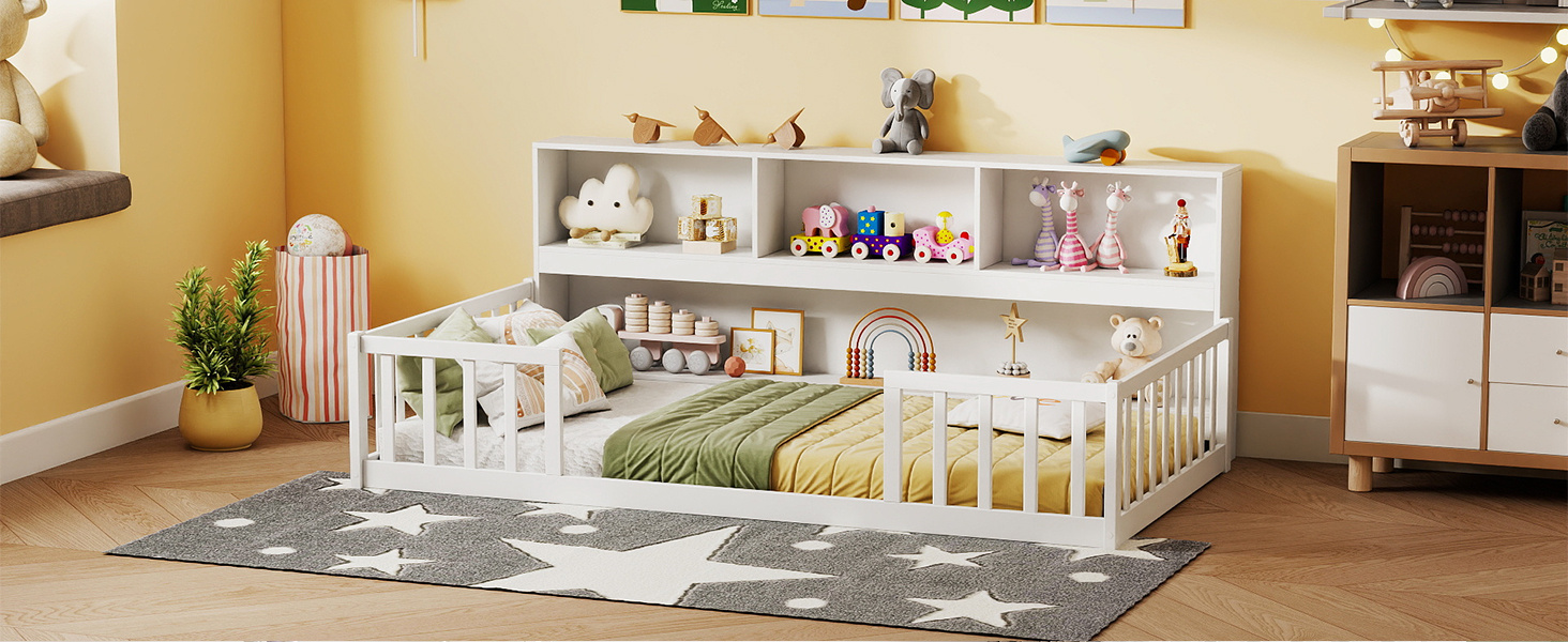 Twin Size Montessori Floor Bed with Bookcase