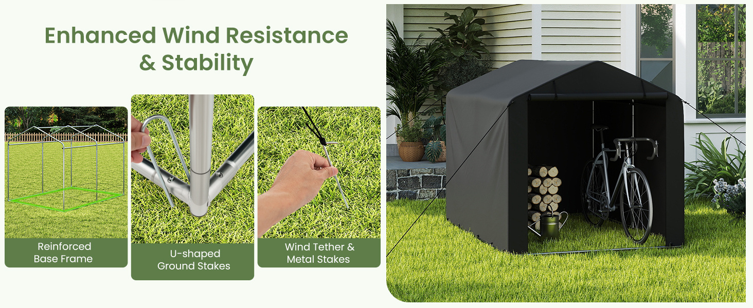 7 x 5.2FT Storage Shelter Outdoor Bike Tent with Waterproof Cover and Zipper Door