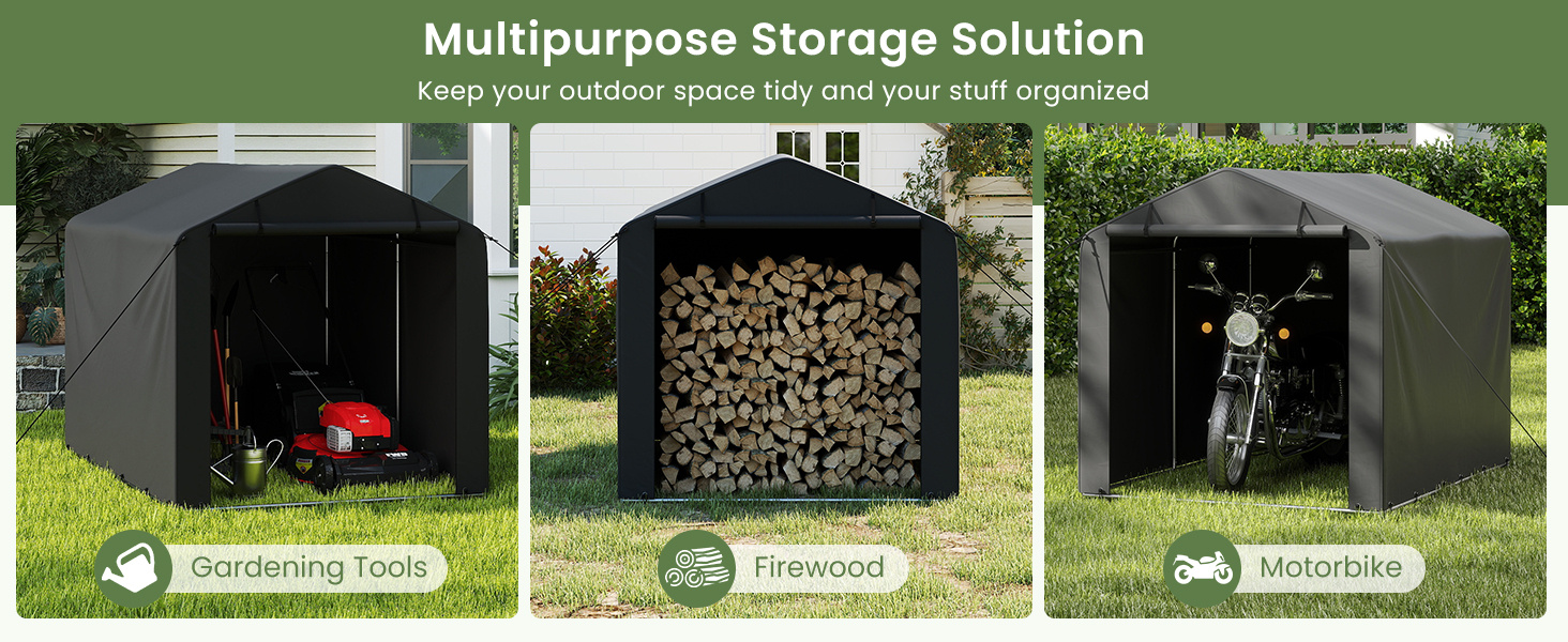 7 x 5.2FT Storage Shelter Outdoor Bike Tent with Waterproof Cover and Zipper Door