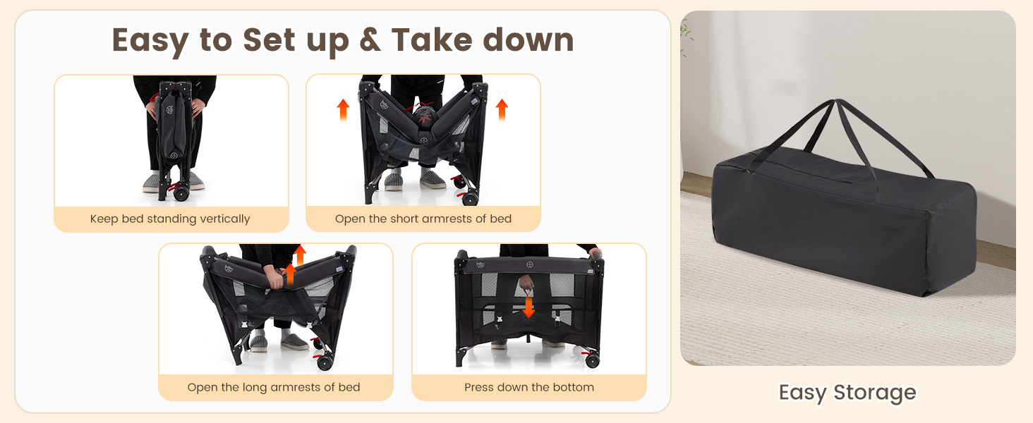 Foldable Baby Bassinet with 4 Adjustable Heights Changing Table and Mattress