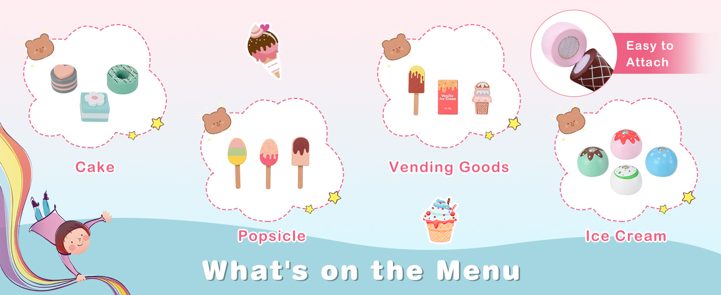 Kids Ice Cream Truck Pretend Play Set for Toddlers with Vending Machine