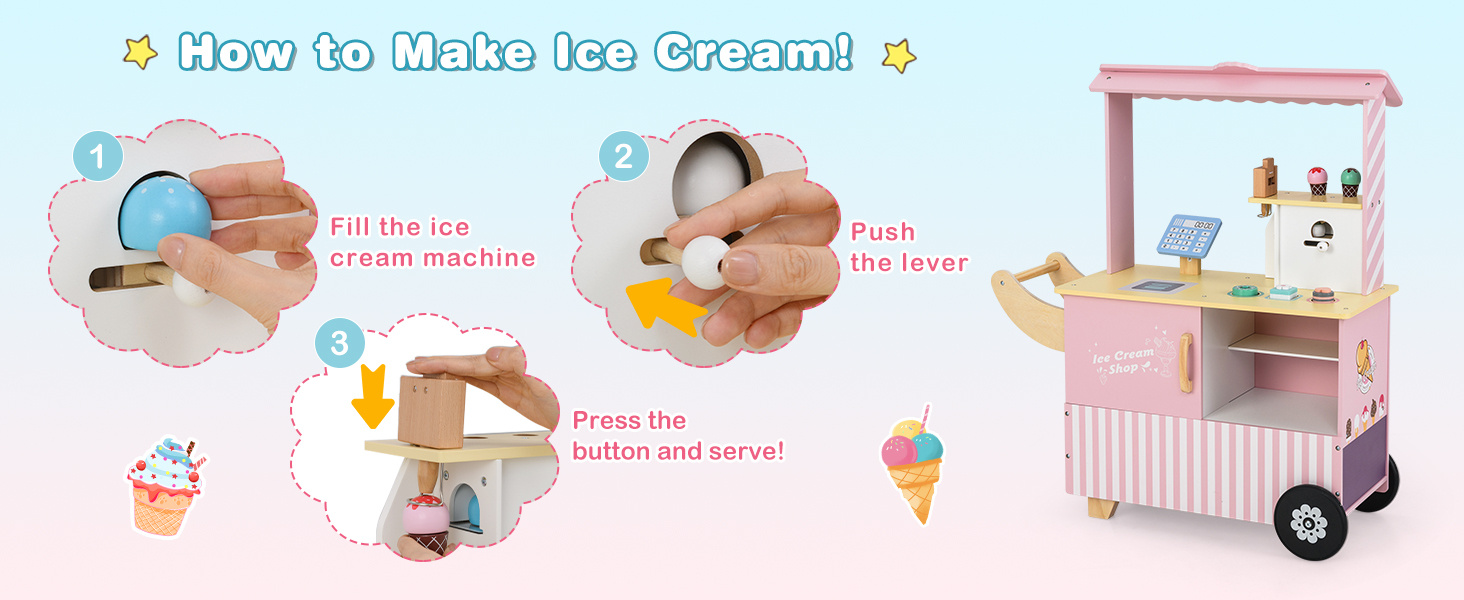 Kids Ice Cream Truck Pretend Play Set for Toddlers with Vending Machine