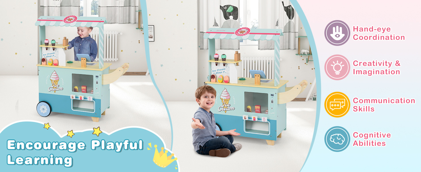 Kids Ice Cream Truck Pretend Play Set for Toddlers with Vending Machine