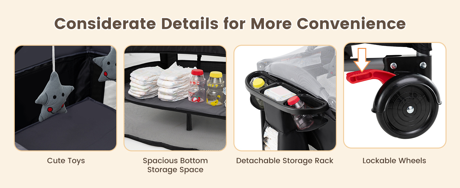 Foldable Baby Bassinet with 4 Adjustable Heights Changing Table and Mattress