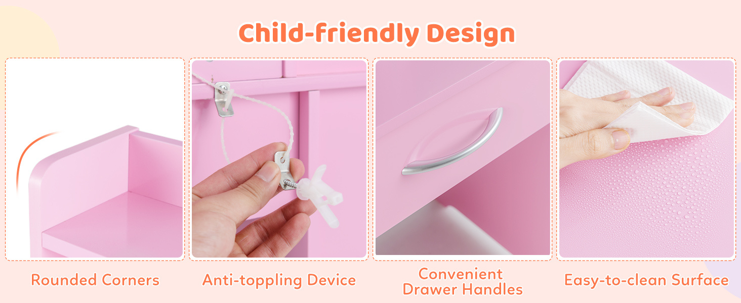 Kids Vanity Set with Lighted Mirror Makeup Desk and Chair Set with Drawers