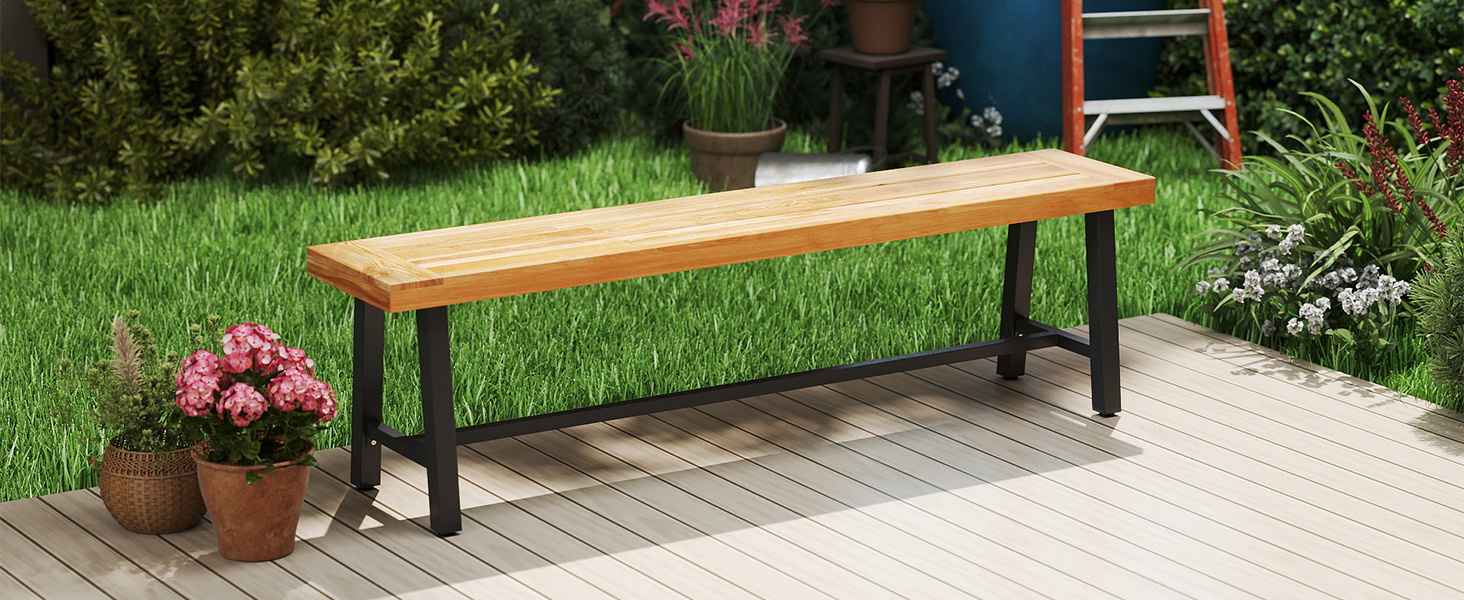 63 Inch 3-Person Acacia Patio Wood Outdoor Backless Bench