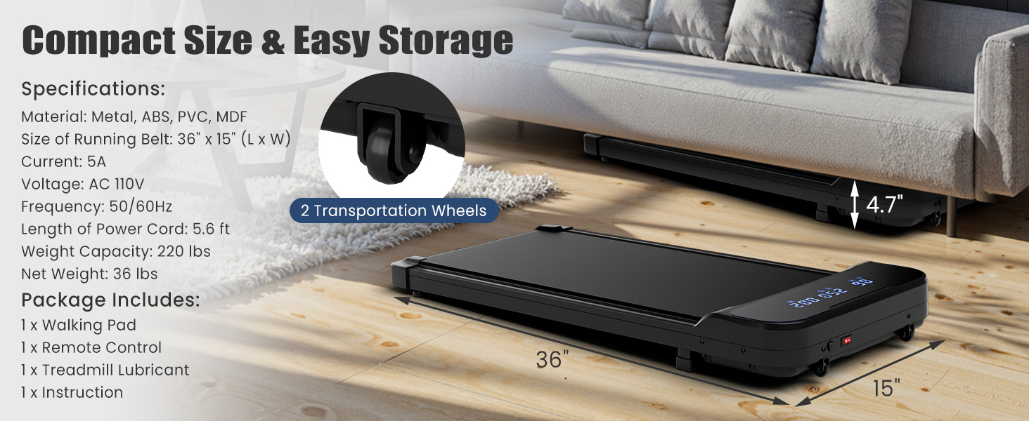 2.5HP Under Desk Treadmill with Remote Control and 3 Countdown Modes