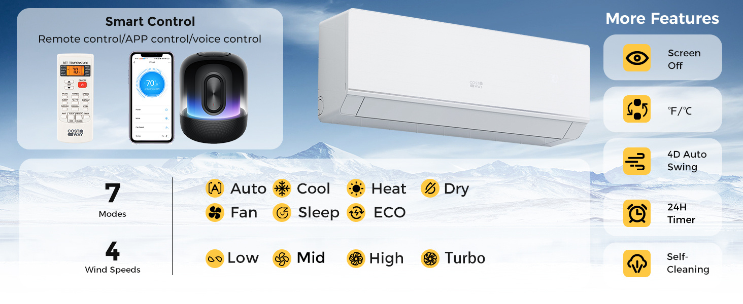 Energy Star Certified 12000 BTU 24 SEER2 115V Ductless Mini Split Air Conditioner and Heater WiFi Enabled