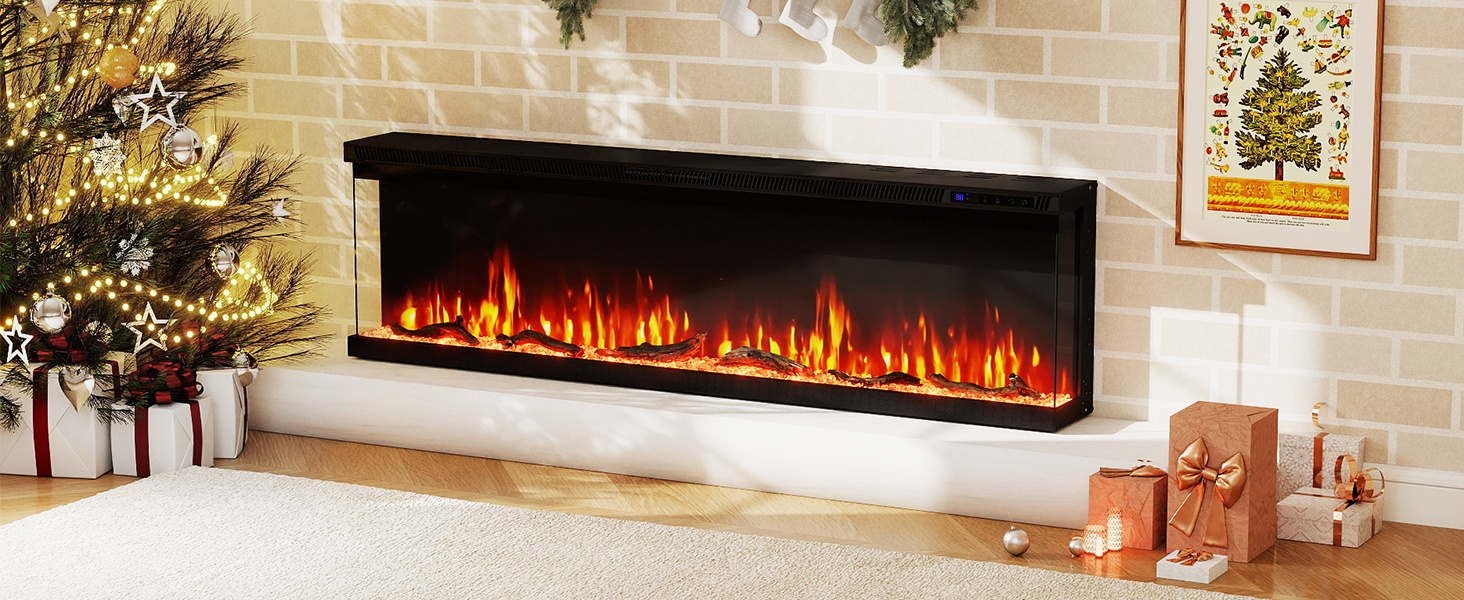 36/40/50/60 Inch Wide 3-Sided Electric Fireplace Insert with Remote Control and 12 Flame Colors