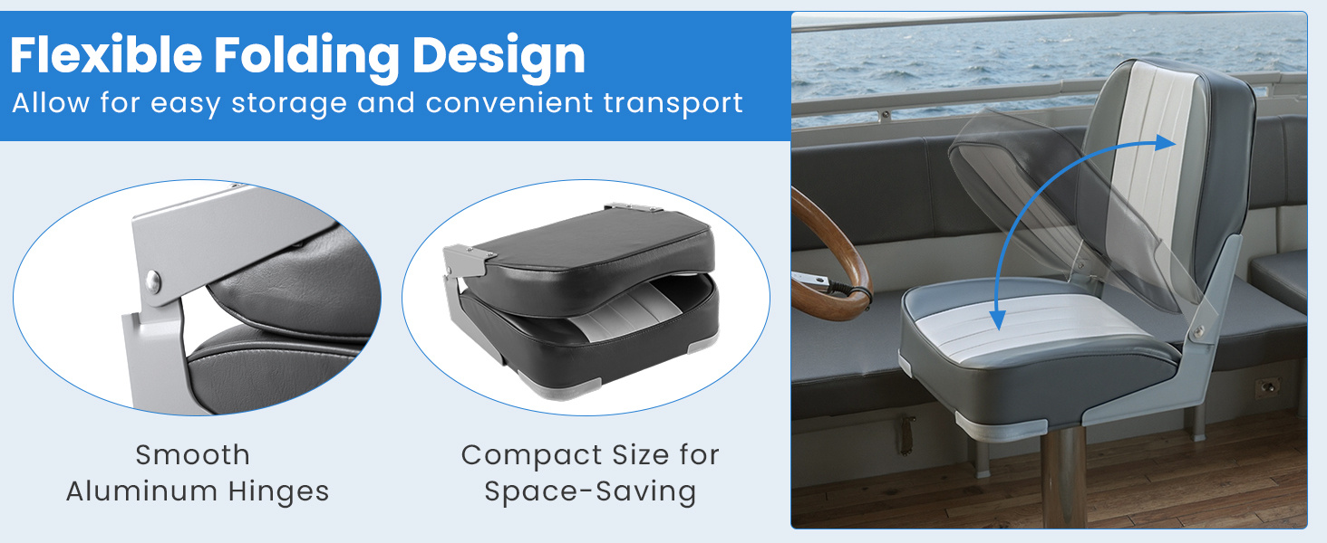 2-Pack Boat Seats Folding Low Back Boat Chairs Waterproof PVC Leather Cabin Seating