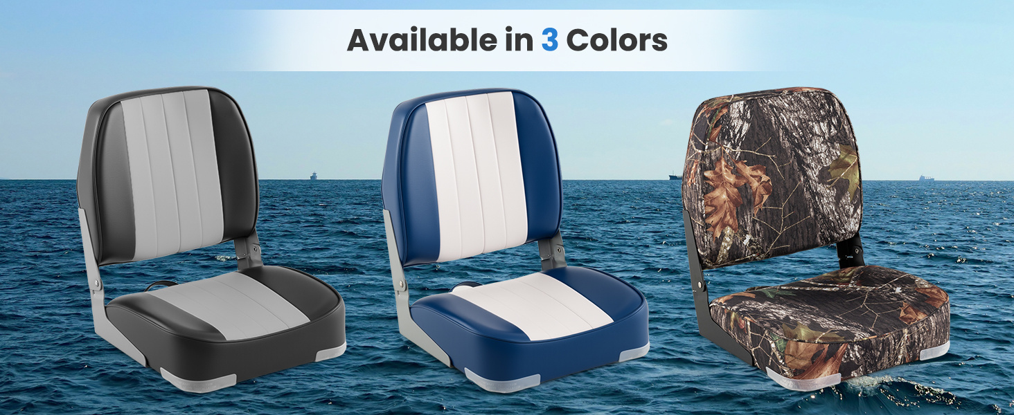 2-Pack Boat Seats Folding Low Back Boat Chairs Waterproof PVC Leather Cabin Seating