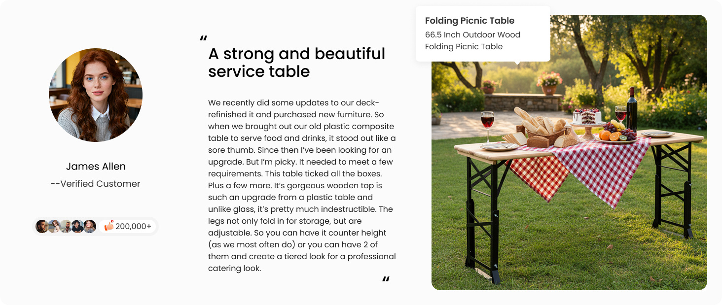 66.5 Inch Outdoor Wood Folding Picnic Table with Adjustable Heights