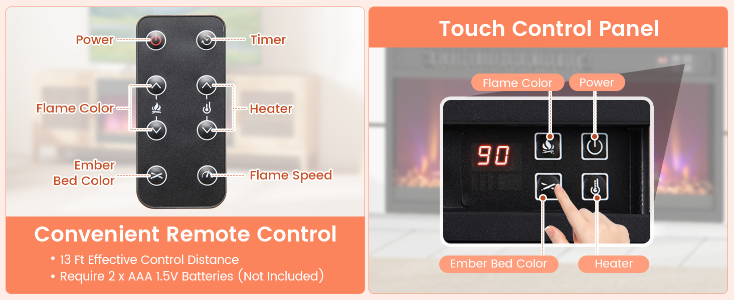 18/23/26 Inch 1500W Electric Fireplace Insert with Remote Control