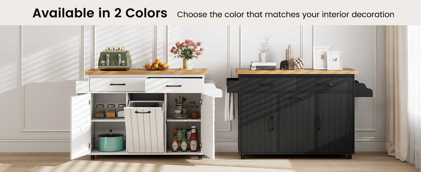 Mobile Kitchen Island Table with Trash Bag Storage for Dining Room