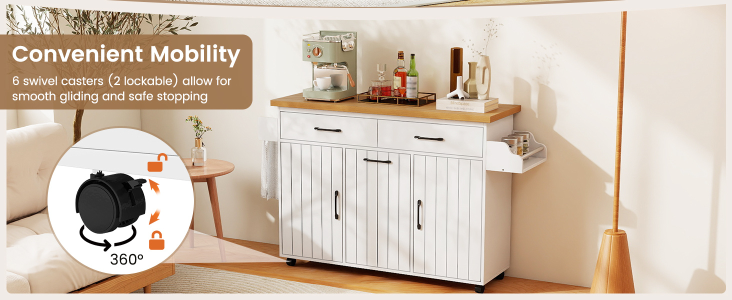 Mobile Kitchen Island Table with Trash Bag Storage for Dining Room