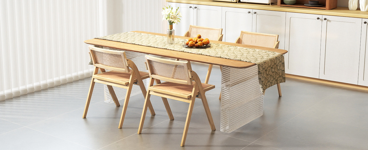 Foldable Dining Chairs Set of 2 with Woven Rattan Backrest