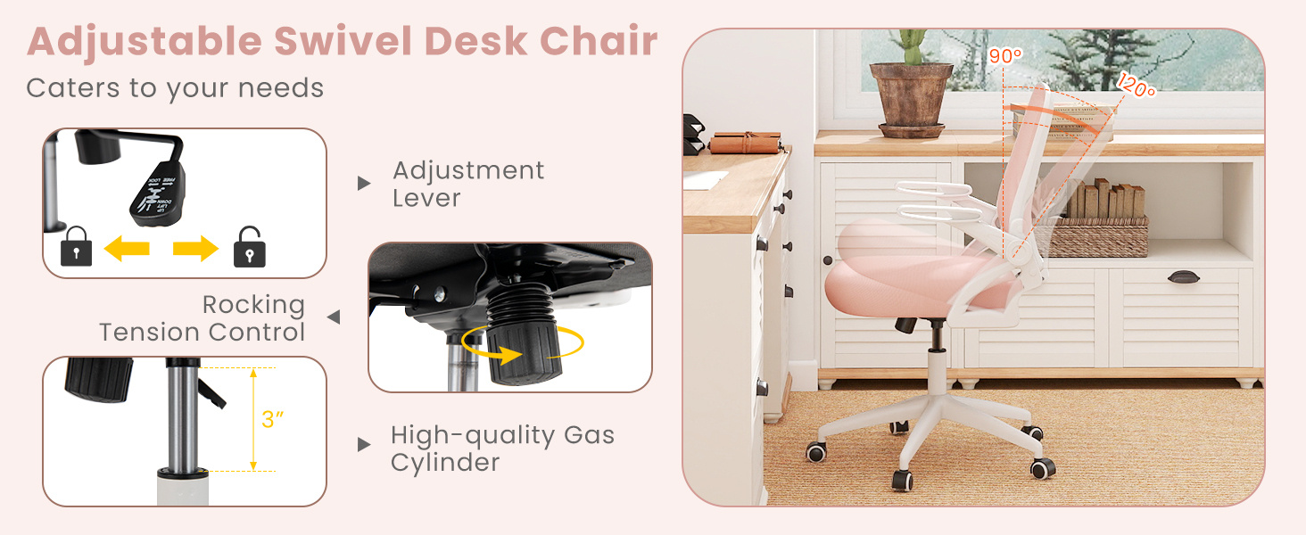 Ergonomic Computer Desk Chair with Lumbar Support and Flip-up Arms