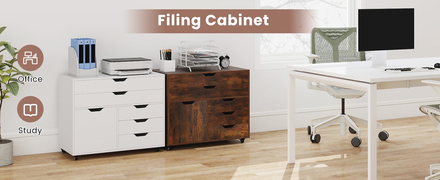 Modern Vertical 5-Drawer Mobile Chest with Door 5 Casters