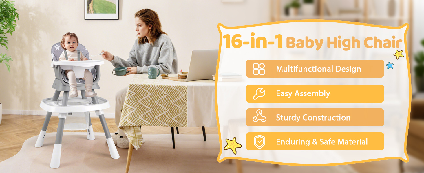 16-in-1 Baby High Chair with Activity Center and Booster Seat for Babies and Toddlers