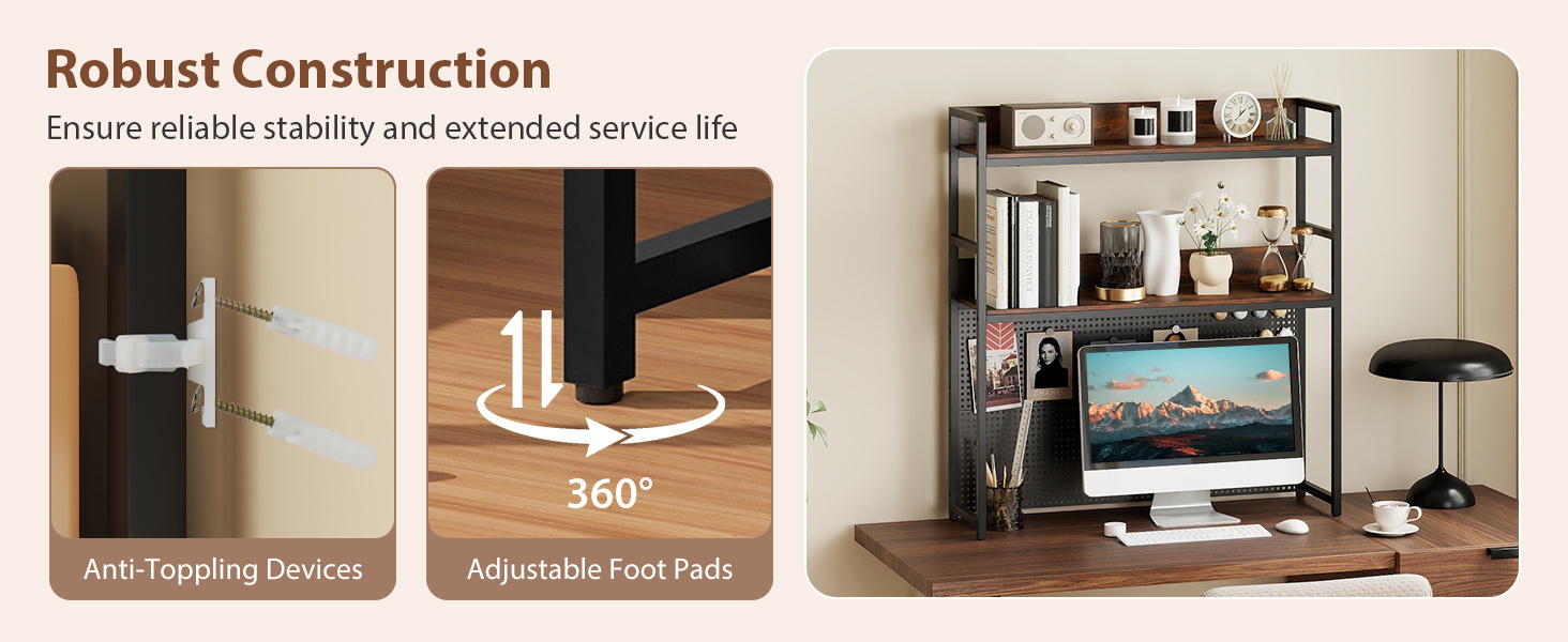 Multipurpose 2-Tier Desktop Bookshelf with Pegboard for up to 32 Inch Computer Monitor