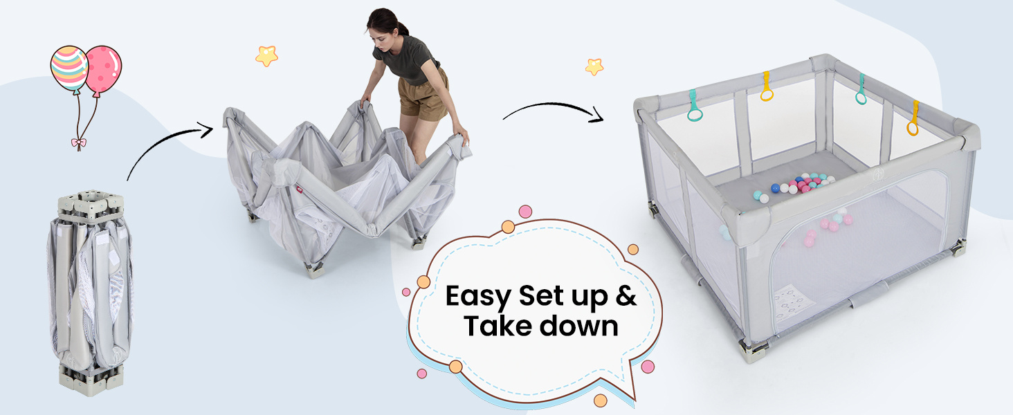 Large Baby Playpen BPA-Free Foldable Toddlers Safety Fence Play Yard