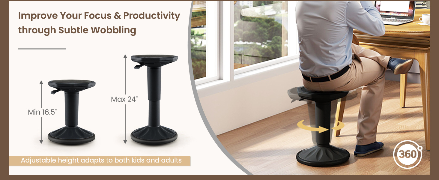 Adjustable-Height Wobble Chair Active Learning Stool for Office Stand Up Desk
