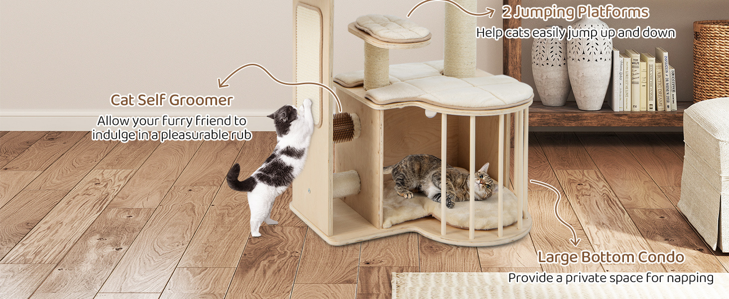 55 Inch Tall Multi-Level Cat Tree with Washable Removable Cushions