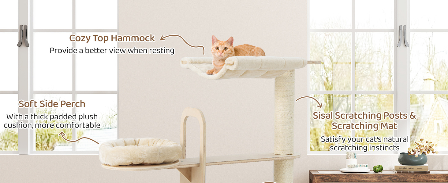 55 Inch Tall Multi-Level Cat Tree with Washable Removable Cushions