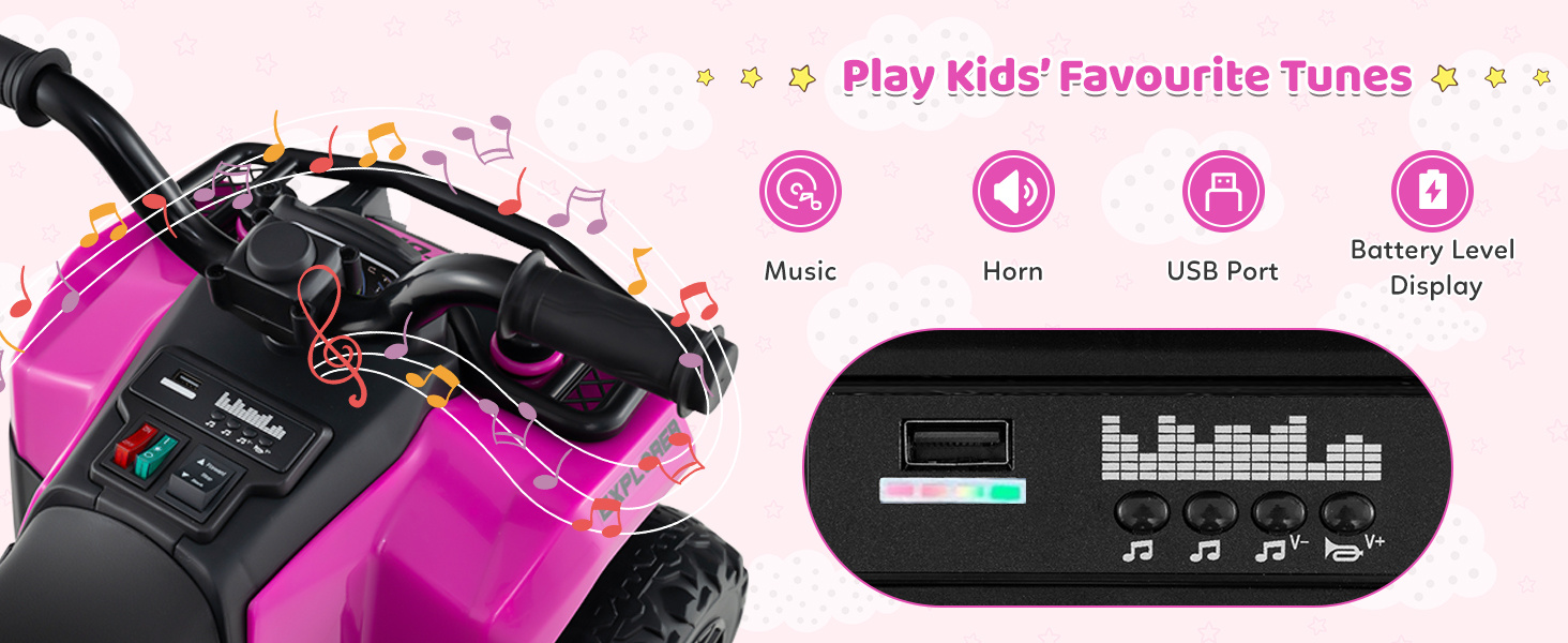 6V Kids Ride On ATV with Spray Function and Storage Box with Music