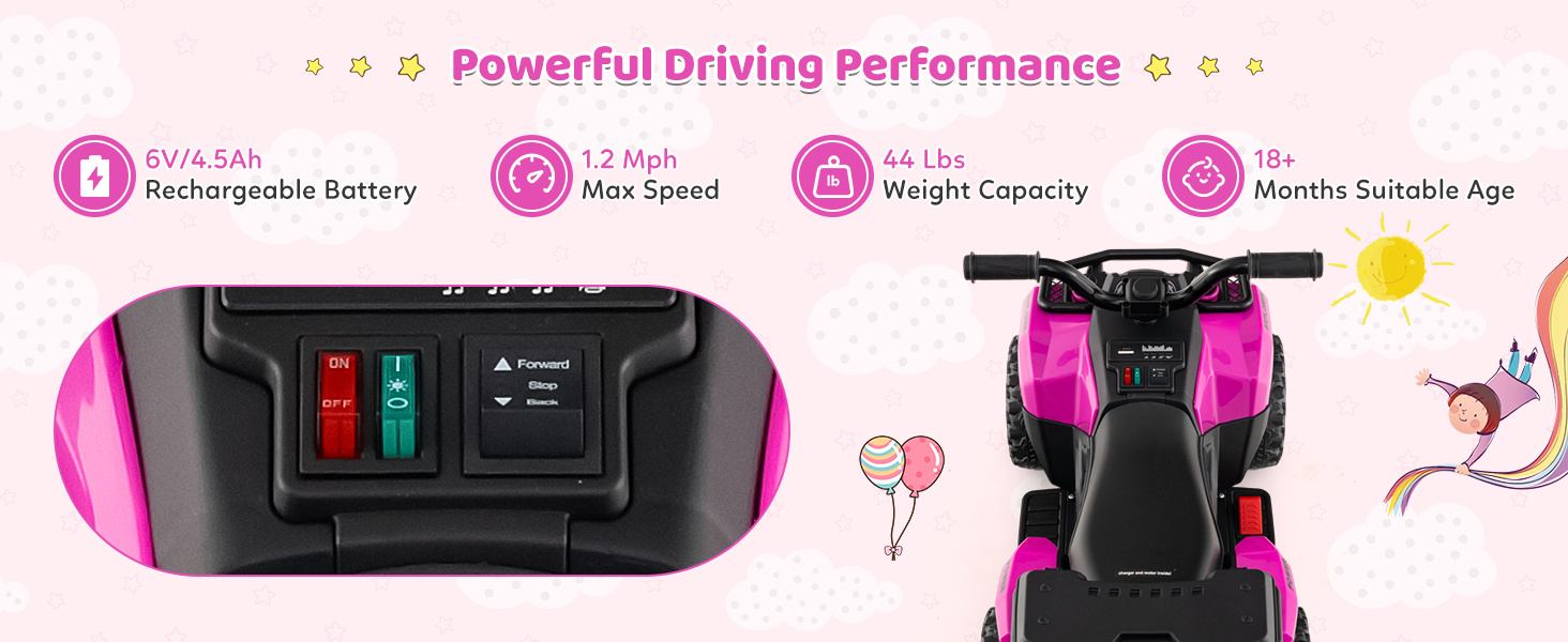 6V Kids Ride On ATV with Spray Function and Storage Box with Music