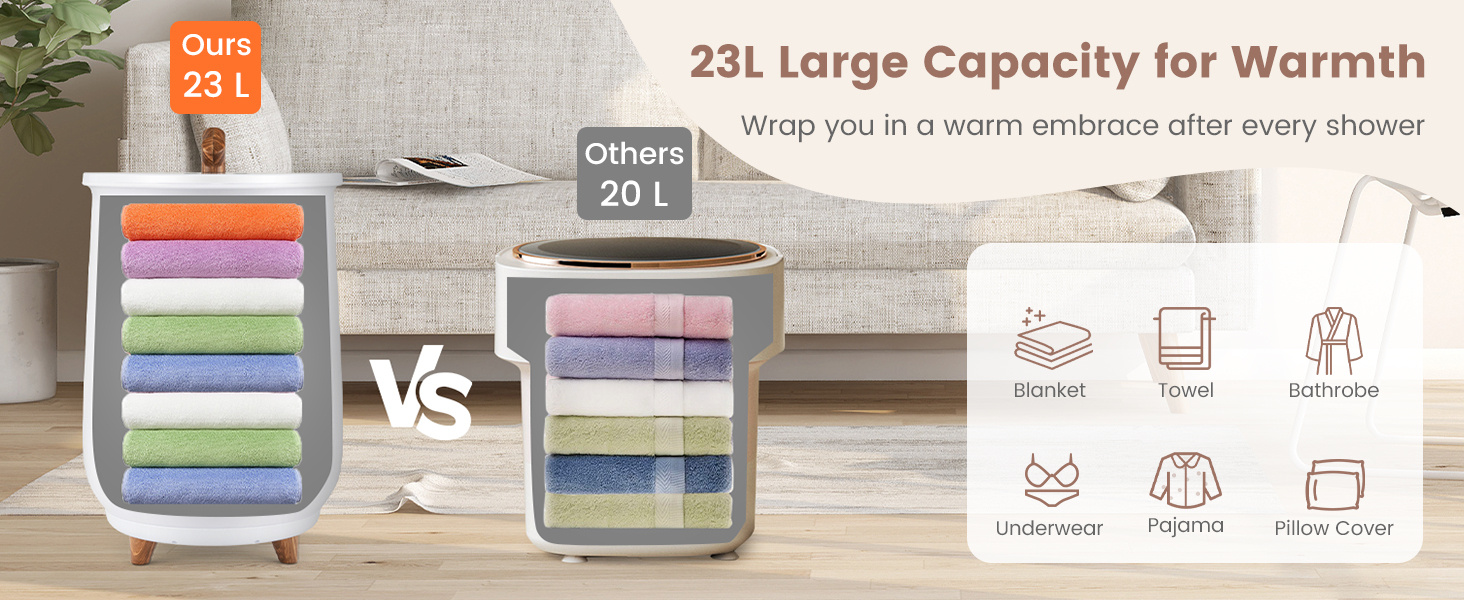 23L Large Luxury Bucket-Style Towel Warmer with Fragrant Disc Holder