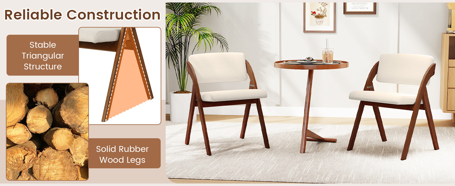 Set of 2 Folding Kitchen Dining Chairs with Rubber Wood Legs