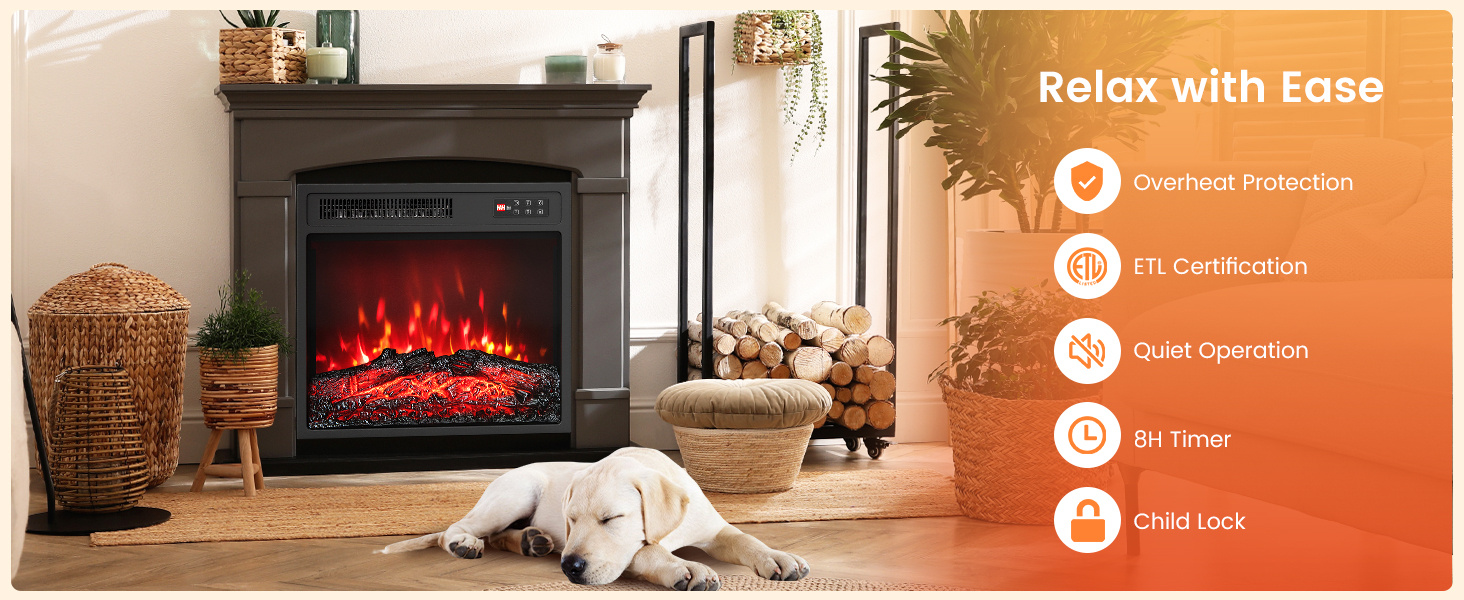 18 Inch Electric Fireplace Insert with Remote Control and 7 Realistic Flame Colors