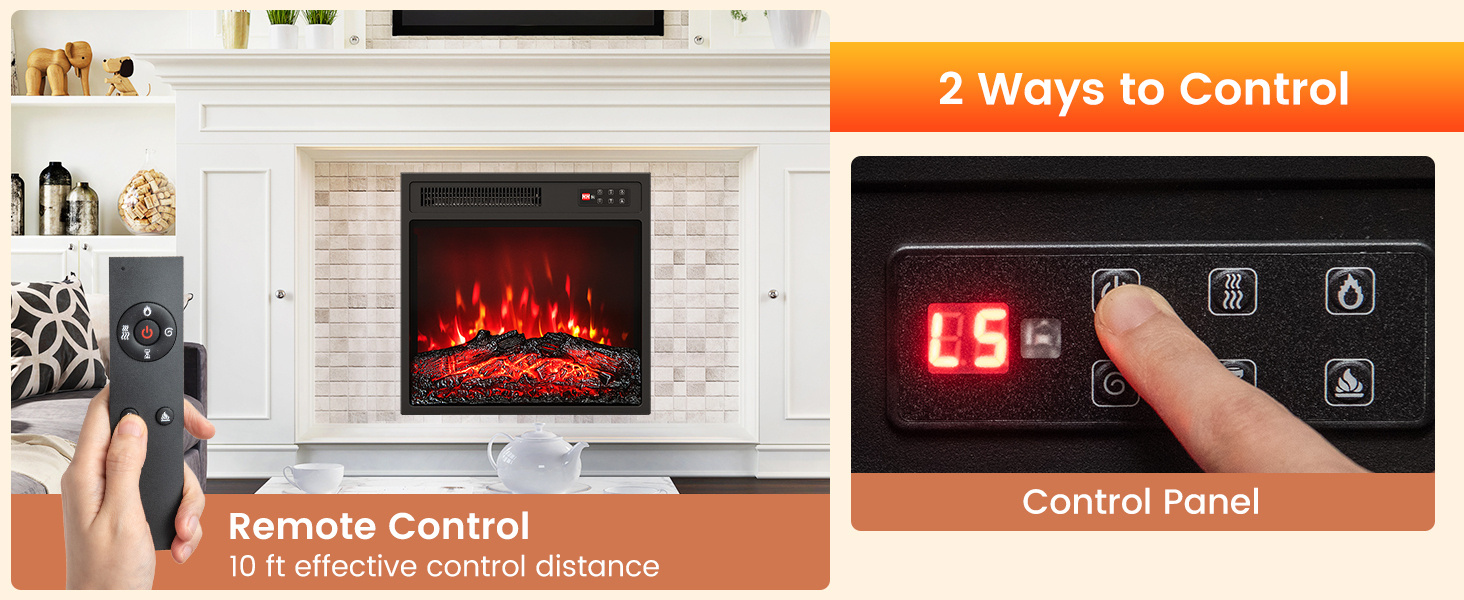 18 Inch Electric Fireplace Insert with Remote Control and 7 Realistic Flame Colors