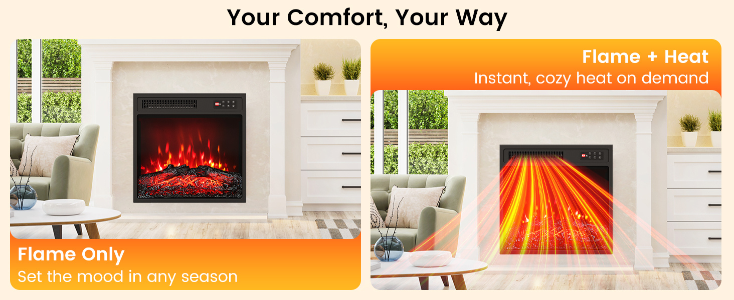 18 Inch Electric Fireplace Insert with Remote Control and 7 Realistic Flame Colors