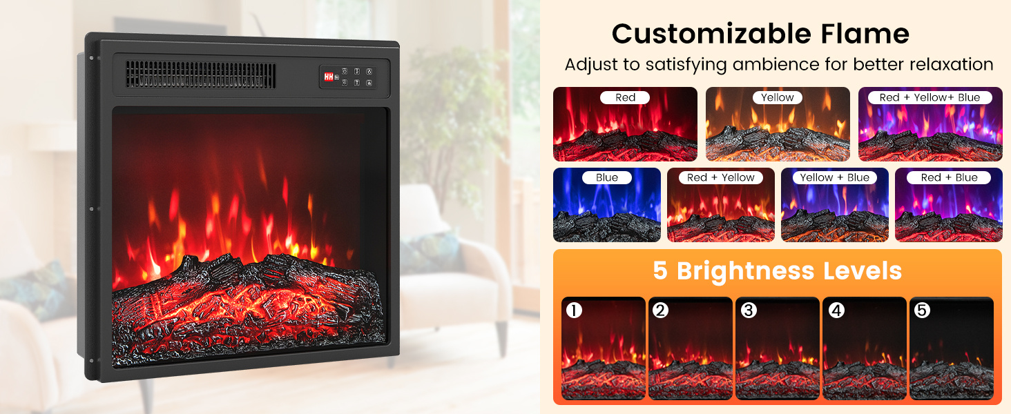 18 Inch Electric Fireplace Insert with Remote Control and 7 Realistic Flame Colors