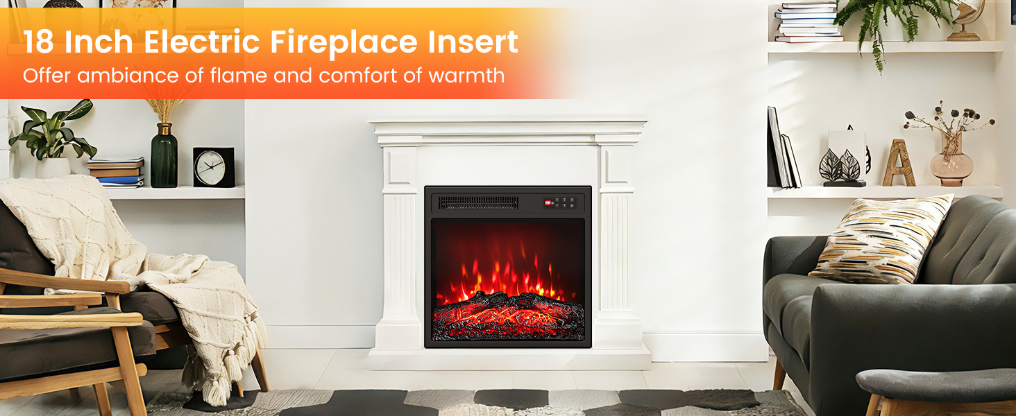 18 Inch Electric Fireplace Insert with Remote Control and 7 Realistic Flame Colors