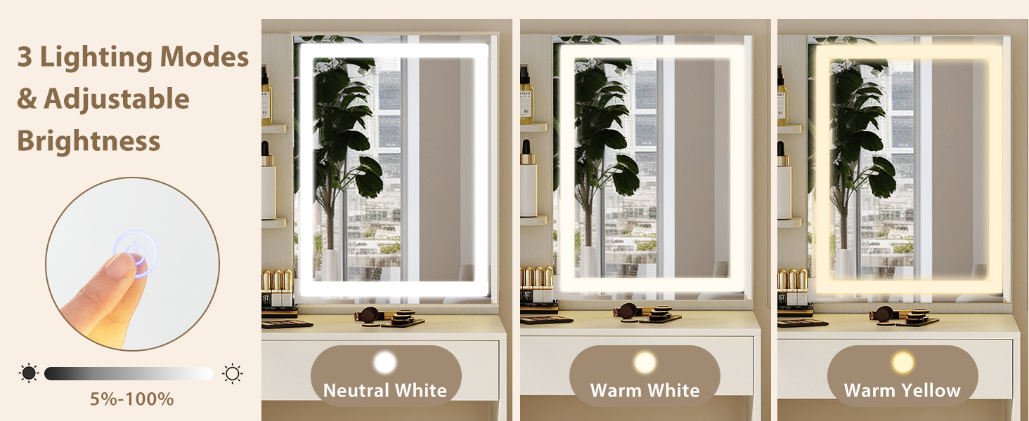 Vanity Desk with Mirror and Lights