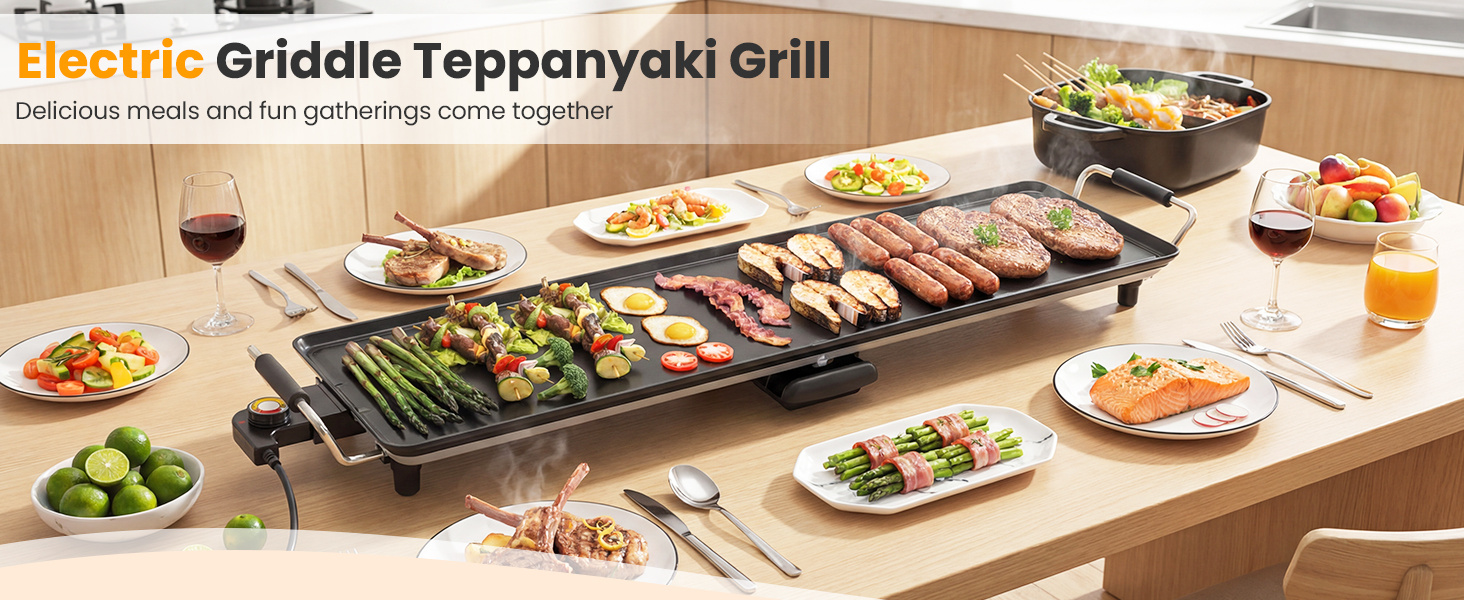 35 Inch Extra Large Electric Griddle with Adjustable Temperature Thermostats and Drip Tray